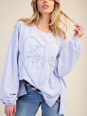 EASEL Blue  Heart 'Love' Pullover Sweatshirt - Women